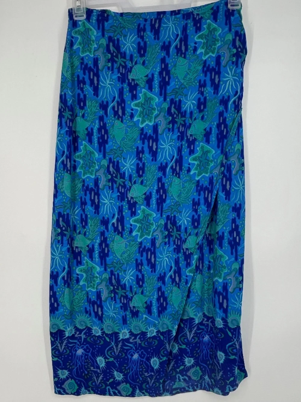 Rainbow Jo Maui Hawaii Womens Medium Wrap Skirt Blue Green Sea Life Fish Print